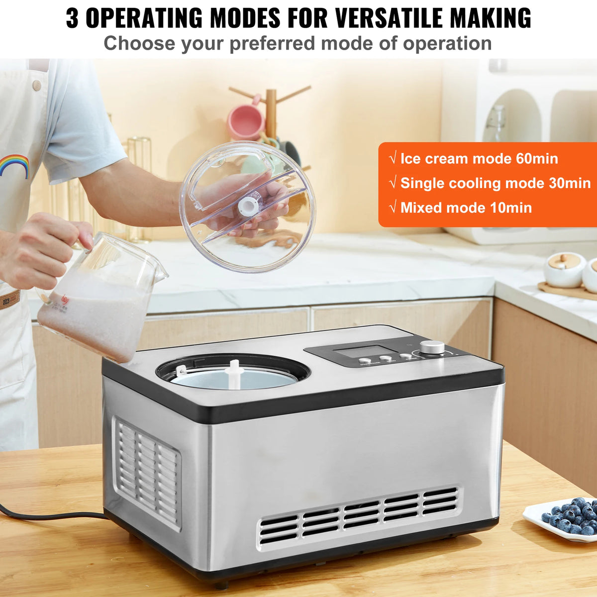 Automatische Eismaschine mit eingebautem Kompressor – 2 Quart, kein Vorfrieren, für Eis, Sorbet & Frozen Yogurt
