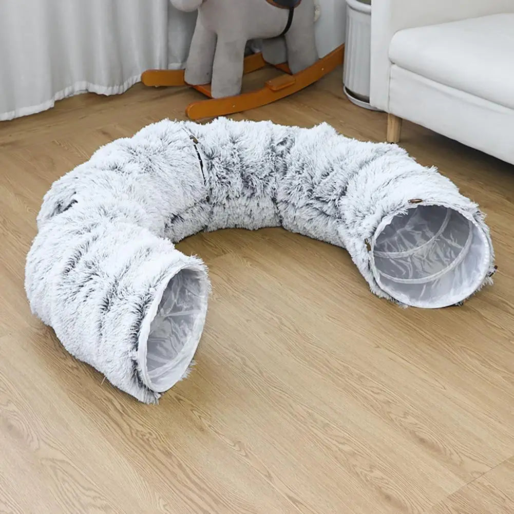 Katzentunnel-Bett mit Hängebällen – Waschbares Plüsch-Spieltunnel für Katzen