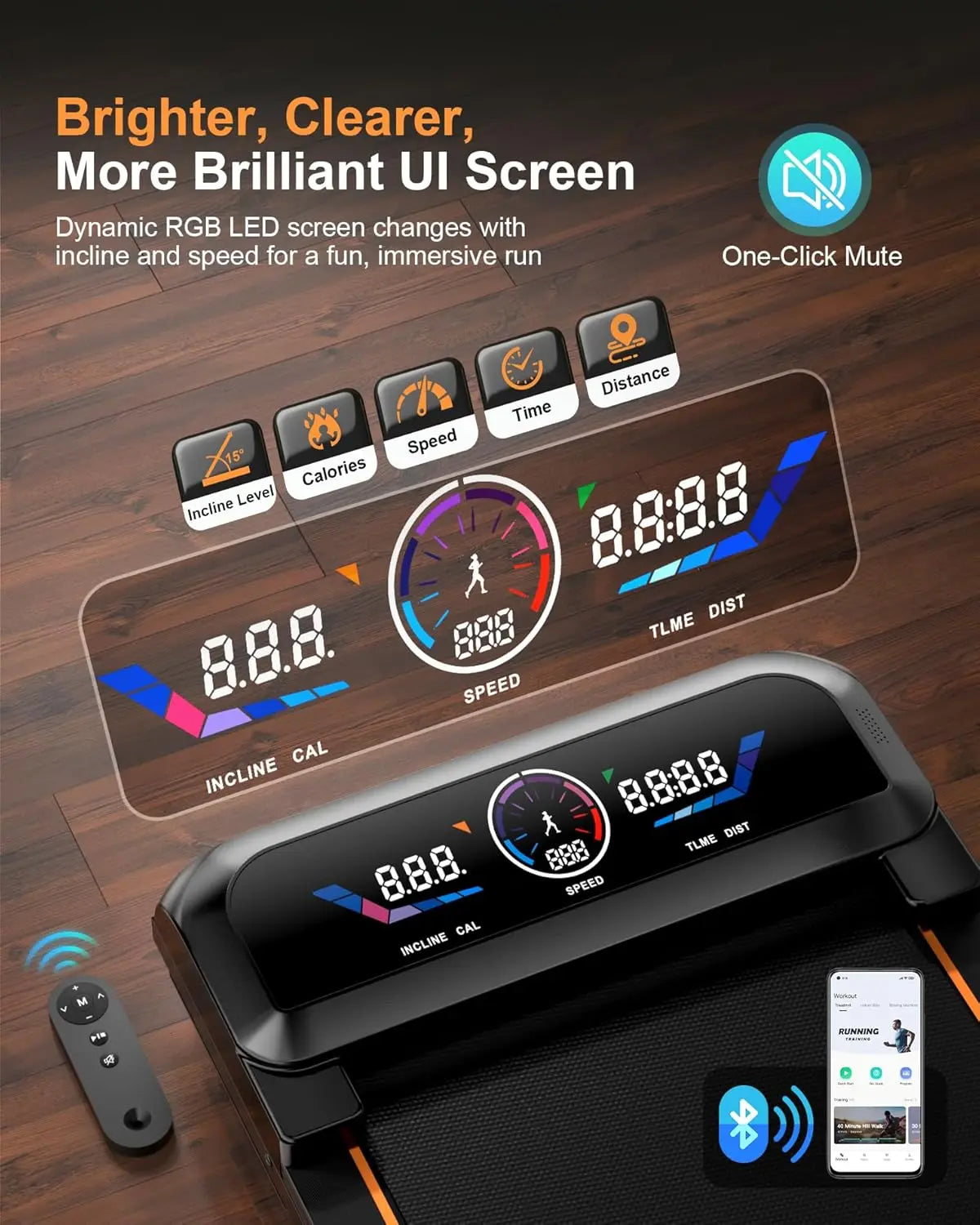 Walking Pad Laufband 3,5 PS – 17% Auto-Neigung, 12 Stufen, RGB-Display, bis 204 kg (3-in-1)