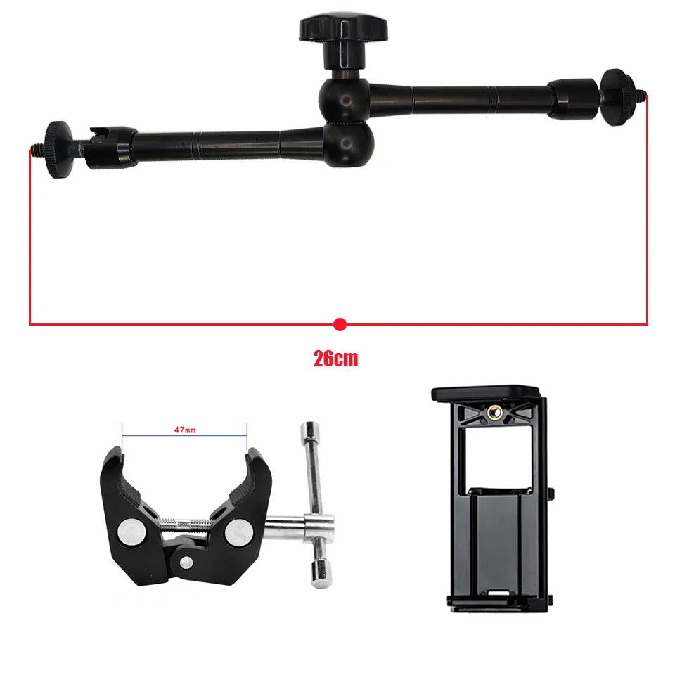 Tablet Autohalter Magic Arm 4–11 Zoll – 360° drehbar, Klemme, 1/4"-Adapter, für iPad & Smartphone