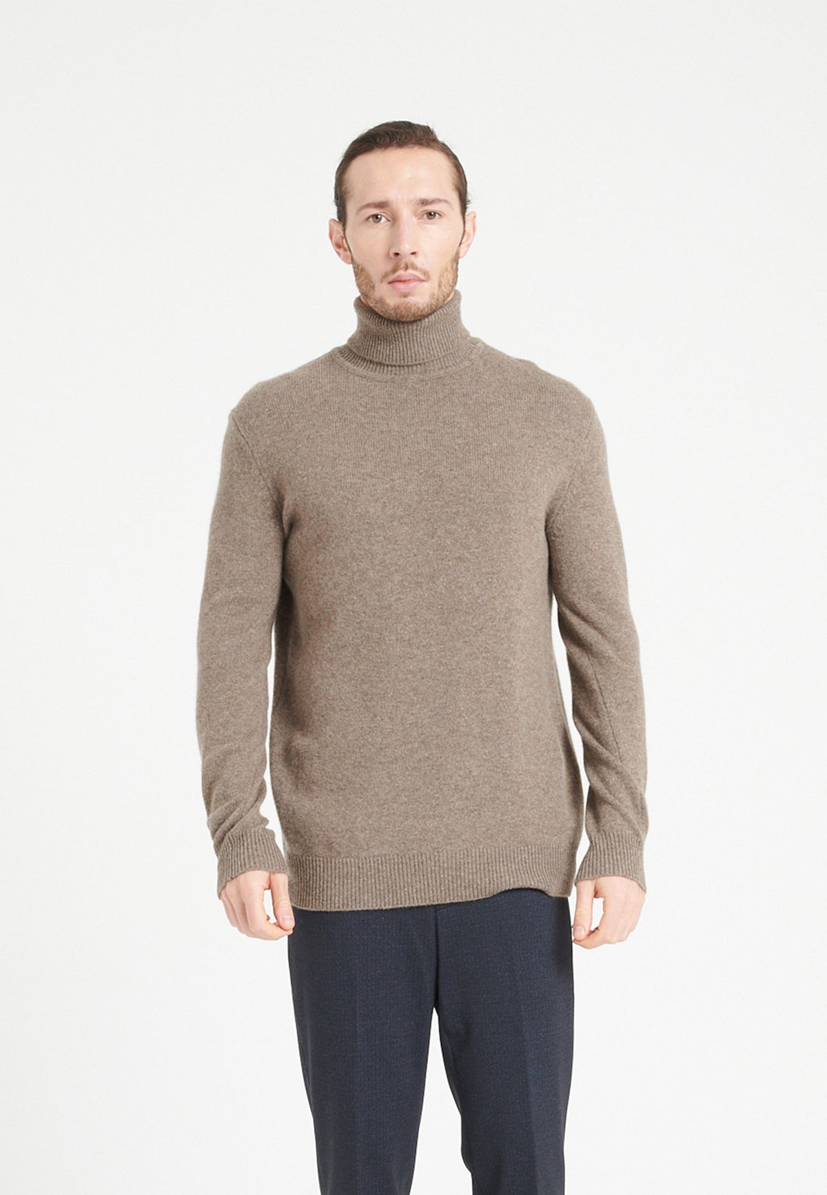 Herren Kaschmirpullover mit Rollkragen 4-fädig – Taupe (LUKE 15)