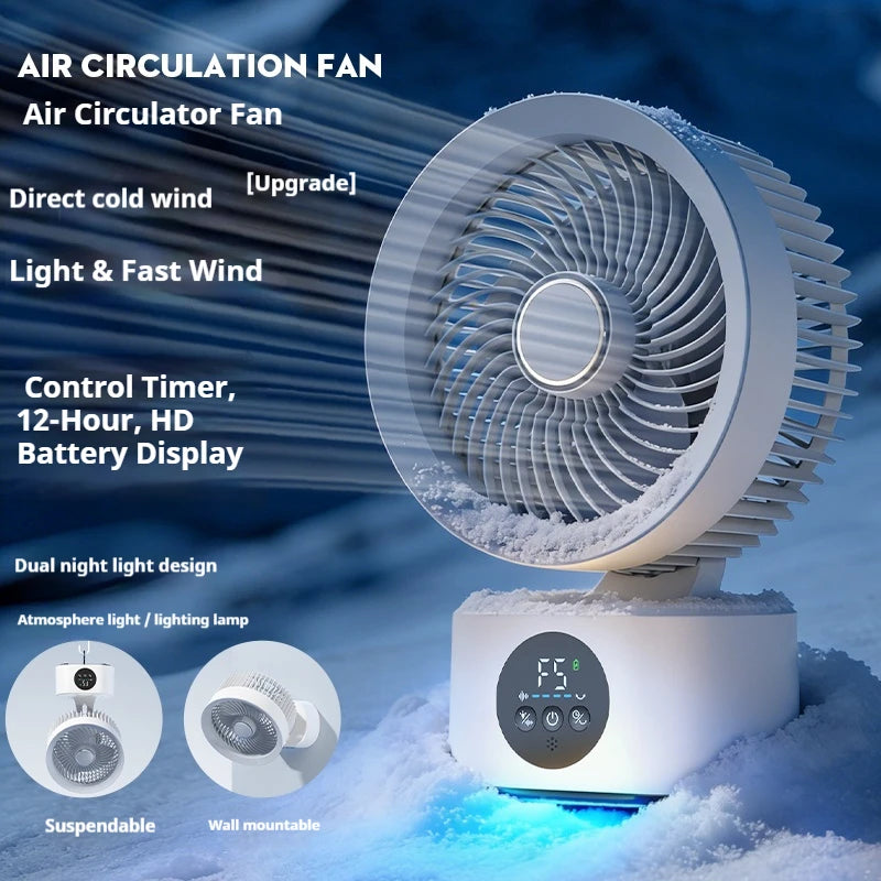 Tragbarer Akku-Ventilator – Wandmontage, faltbar, drehbar mit Nachtlicht (USB 5V)