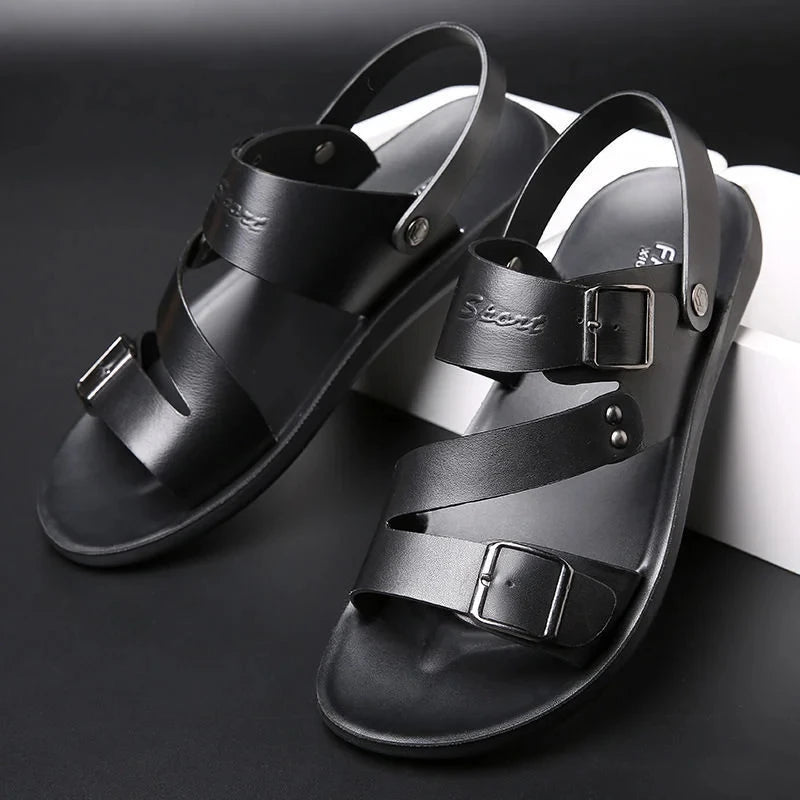 Herren PU-Leder Sandalen – Offene Zehenpartie, Retro Gladiator-Stil