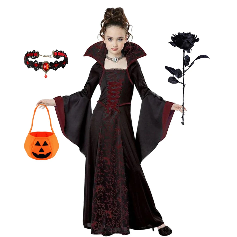 Halloween Kostüm Mädchen – Geisterbraut Mesh-Kleid mit Zubehör (110–160 cm)