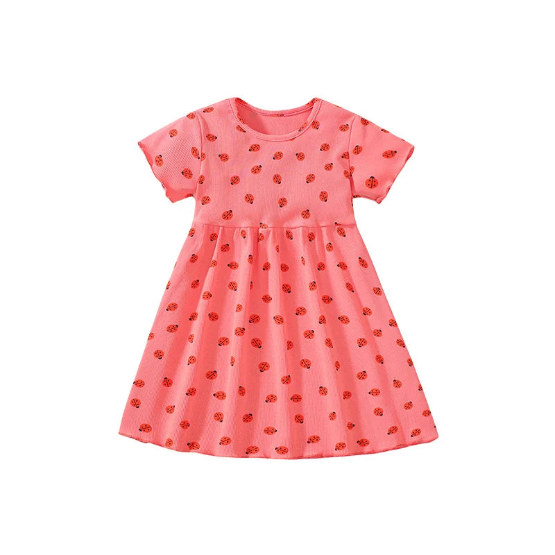Mädchenkleid Kurzarm mit Herzmuster – Sommerkleid aus Baumwolle (2–7 Jahre)