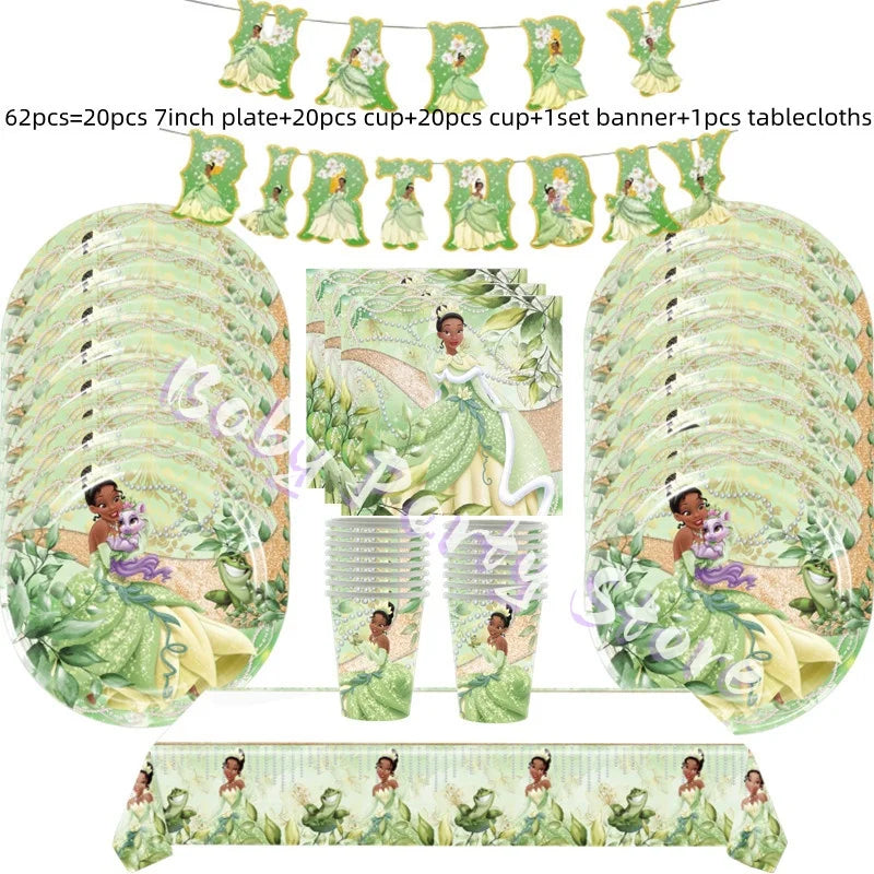 Frosch-Prinzessin Tiana Party-Set – Einweggeschirr für Kindergeburtstag