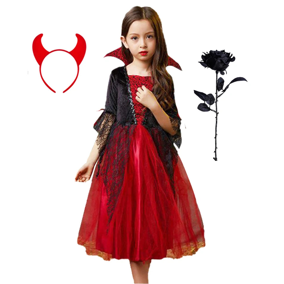 Halloween Kostüm Mädchen – Geisterbraut Mesh-Kleid mit Zubehör (110–160 cm)