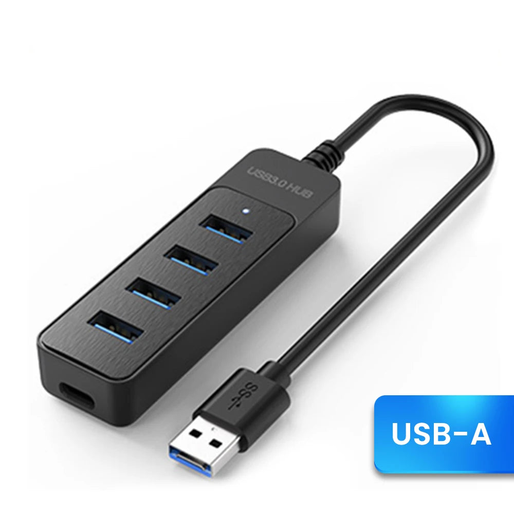 4-Port USB Hub – USB 3.0 & USB-C, Highspeed, für Laptop & PC