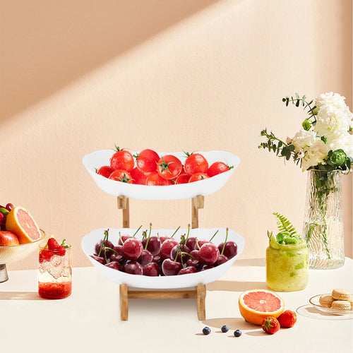 2-stöckige Obstschale aus Bambus – Obst- & Gemüsekorb mit abnehmbaren PP-Schalen für Küche & Esstisch