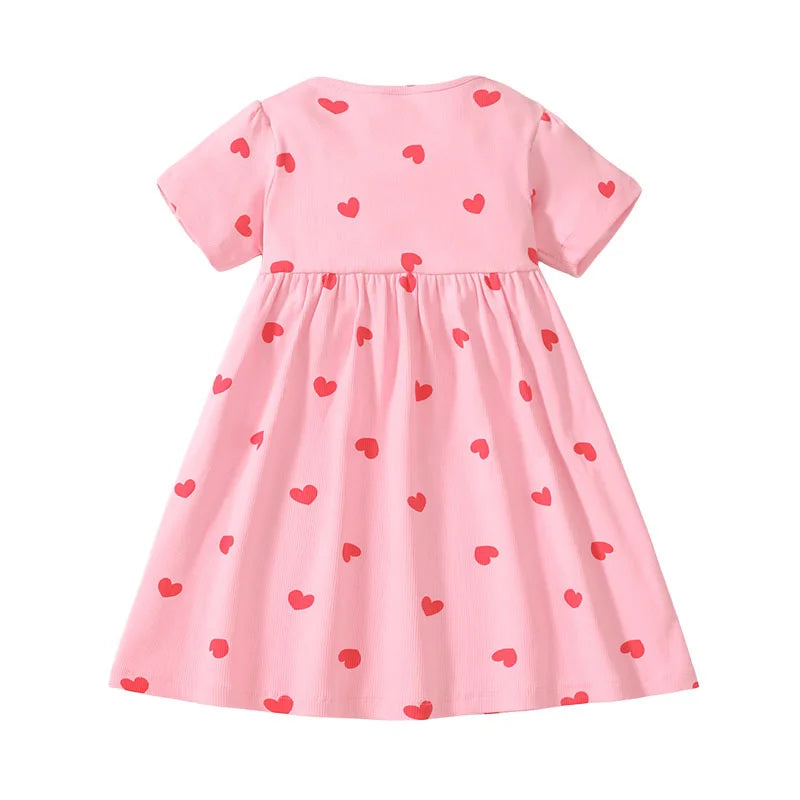 Mädchenkleid Kurzarm mit Herzmuster – Sommerkleid aus Baumwolle (2–7 Jahre)