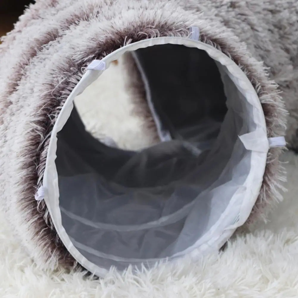 Katzentunnel-Bett mit Hängebällen – Waschbares Plüsch-Spieltunnel für Katzen