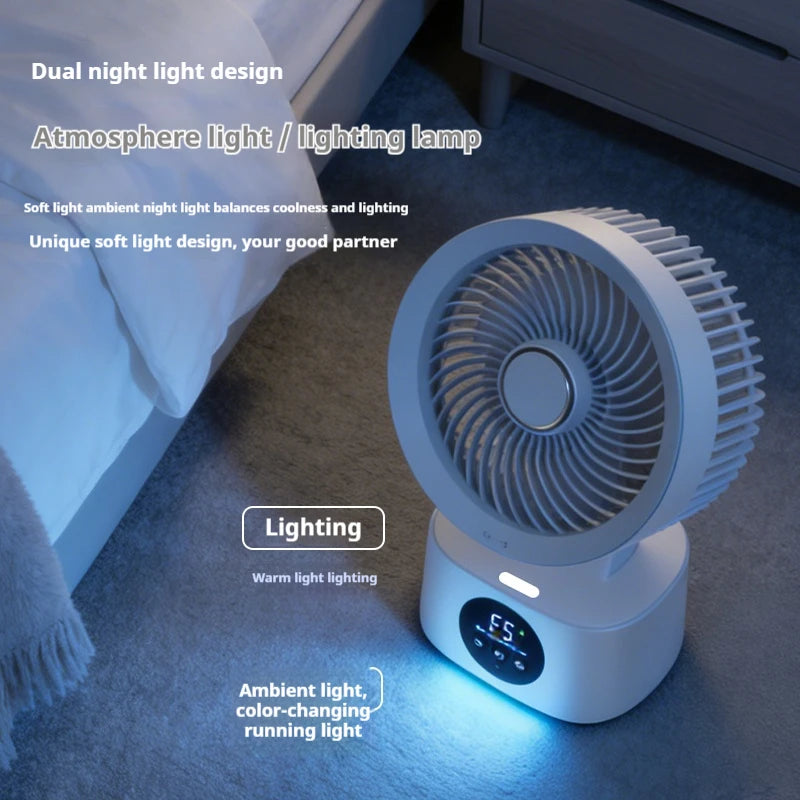 Tragbarer Akku-Ventilator – Wandmontage, faltbar, drehbar mit Nachtlicht (USB 5V)