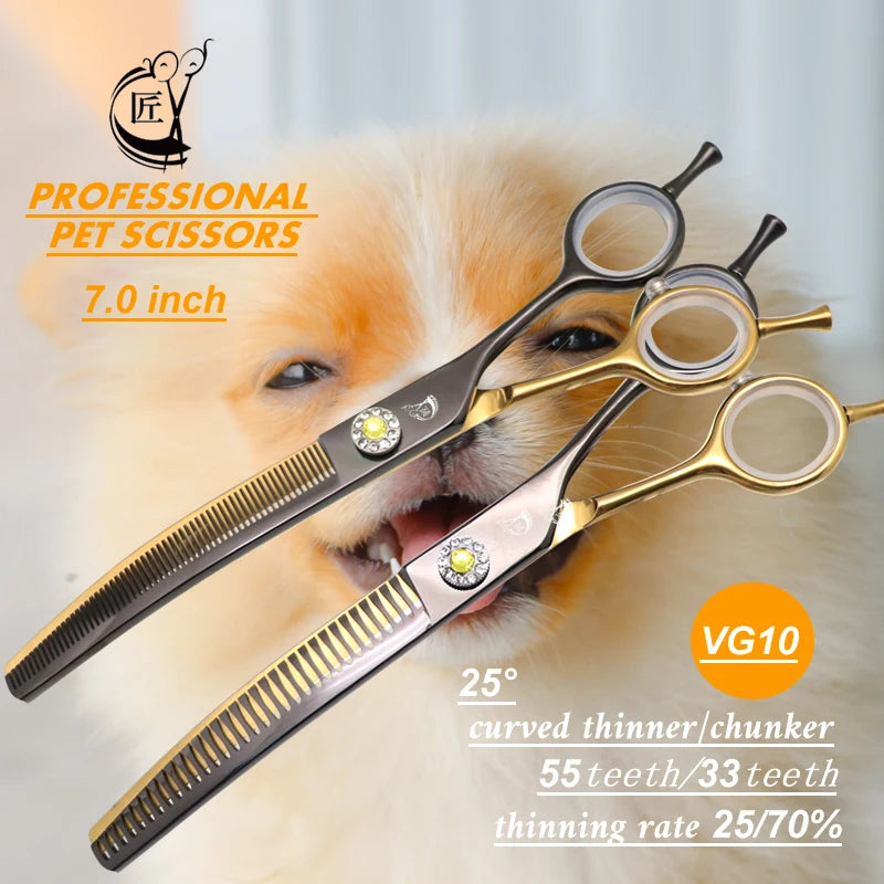 Crane Profi-Hundeschere 7 Zoll – Gebogen, Thinner & Chunker