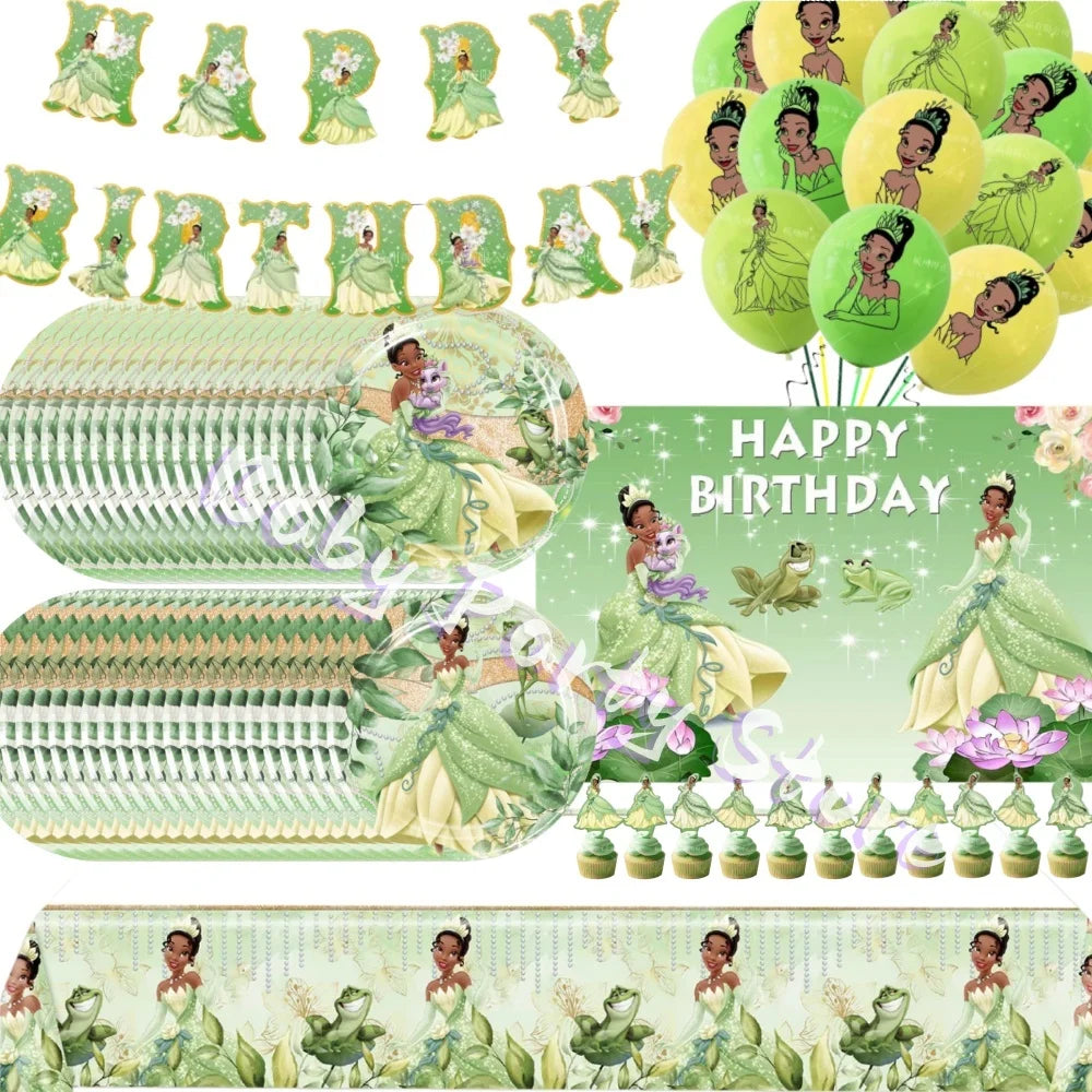 Frosch-Prinzessin Tiana Party-Set – Einweggeschirr für Kindergeburtstag