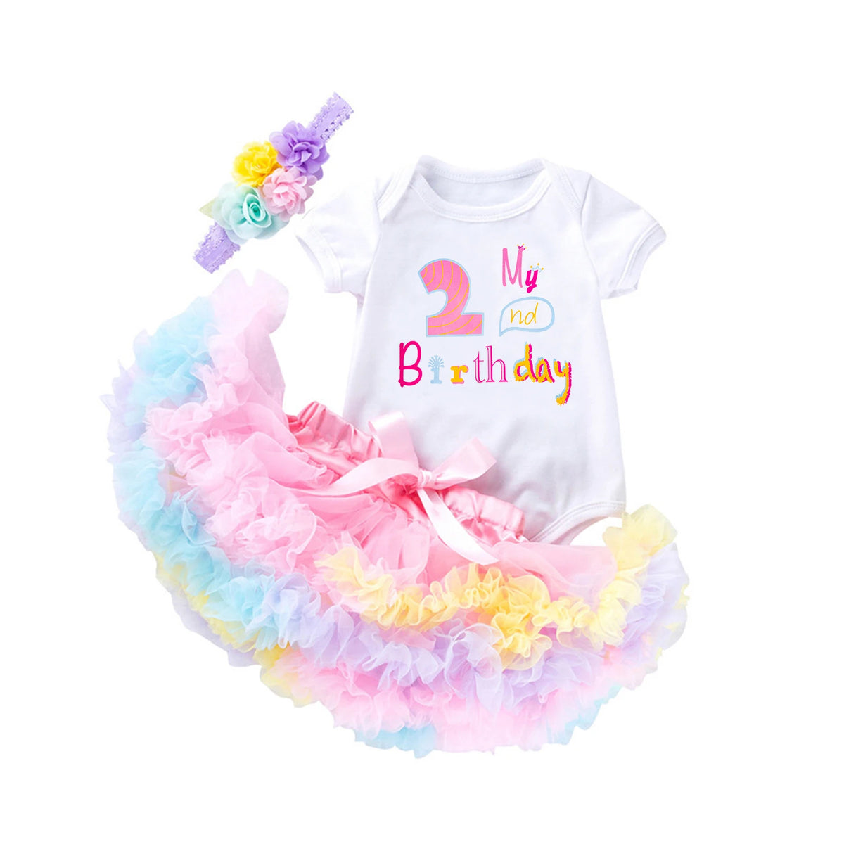 Baby Mädchen Geburtstags-Set 3-teilig – Body, Tüllrock & Haarband (3–24 Monate)