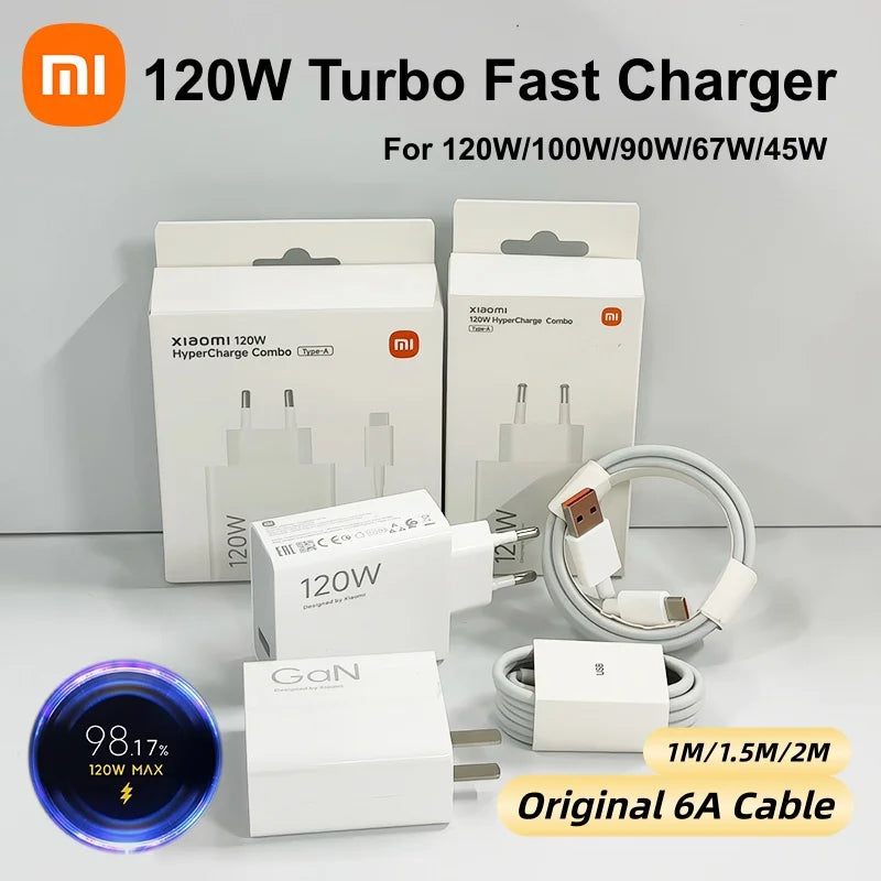 Xiaomi Original 120W HyperCharge Ladegerät – EU/US, 6A USB-C Kabel, für Xiaomi, Redmi, Poco & Black Shark