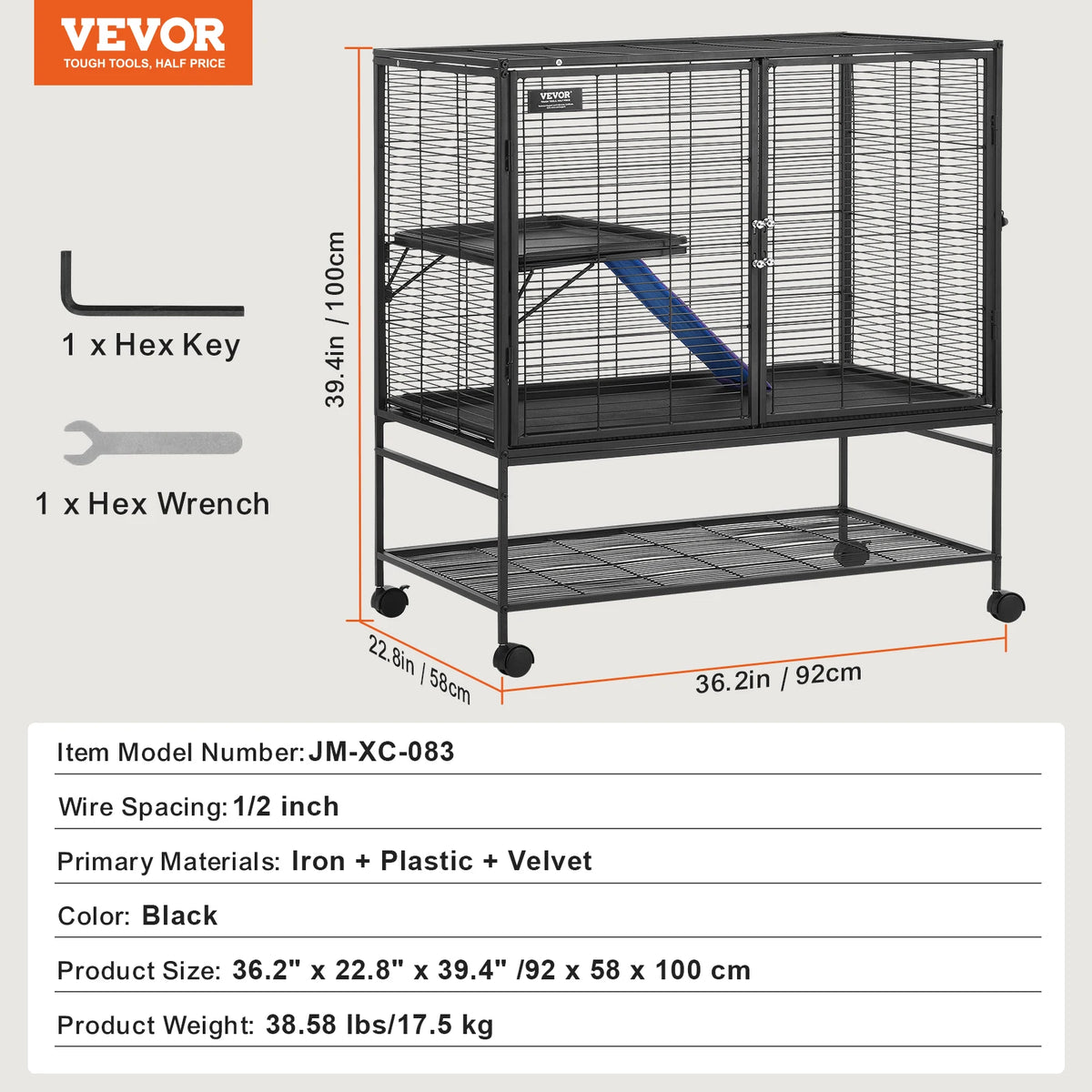 Rollender Metall-Kleintierкäfig 4-stöckig – Großer Käfig für Frettchen, Ratten, Hamster, Meerschweinchen & Chinchilla