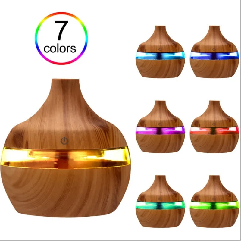 Elektrischer Aroma Luftbefeuchter aus Holz – Ultraschall, 300ml, ätherische Öle, für Zuhause