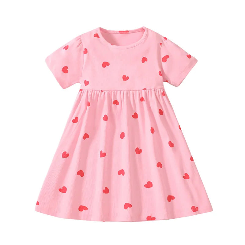Mädchenkleid Kurzarm mit Herzmuster – Sommerkleid aus Baumwolle (2–7 Jahre)