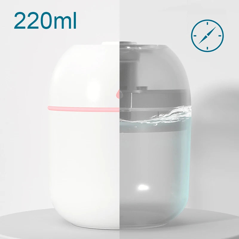 Mini Luftbefeuchter USB – 220ml mit Farbwechsellicht & Aroma-Diffuser