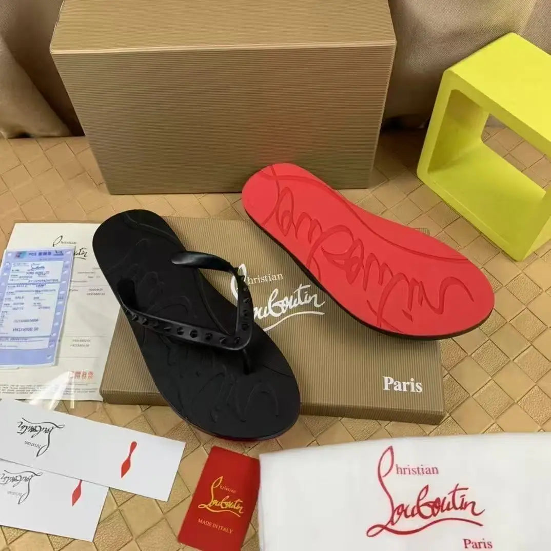 Herren Strandsandalen mit roter Sohle – Modische Leder Flip Flops
