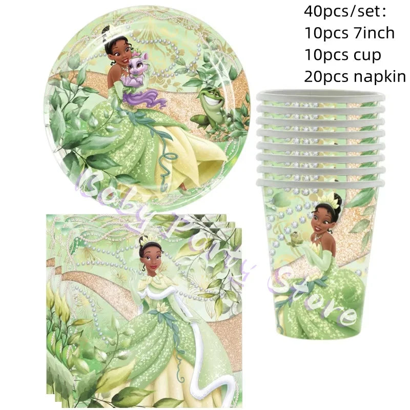 Frosch-Prinzessin Tiana Party-Set – Einweggeschirr für Kindergeburtstag