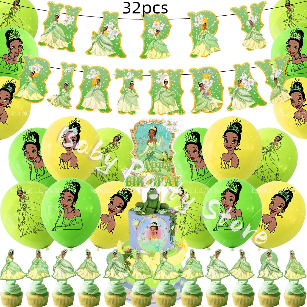 Frosch-Prinzessin Tiana Party-Set – Einweggeschirr für Kindergeburtstag