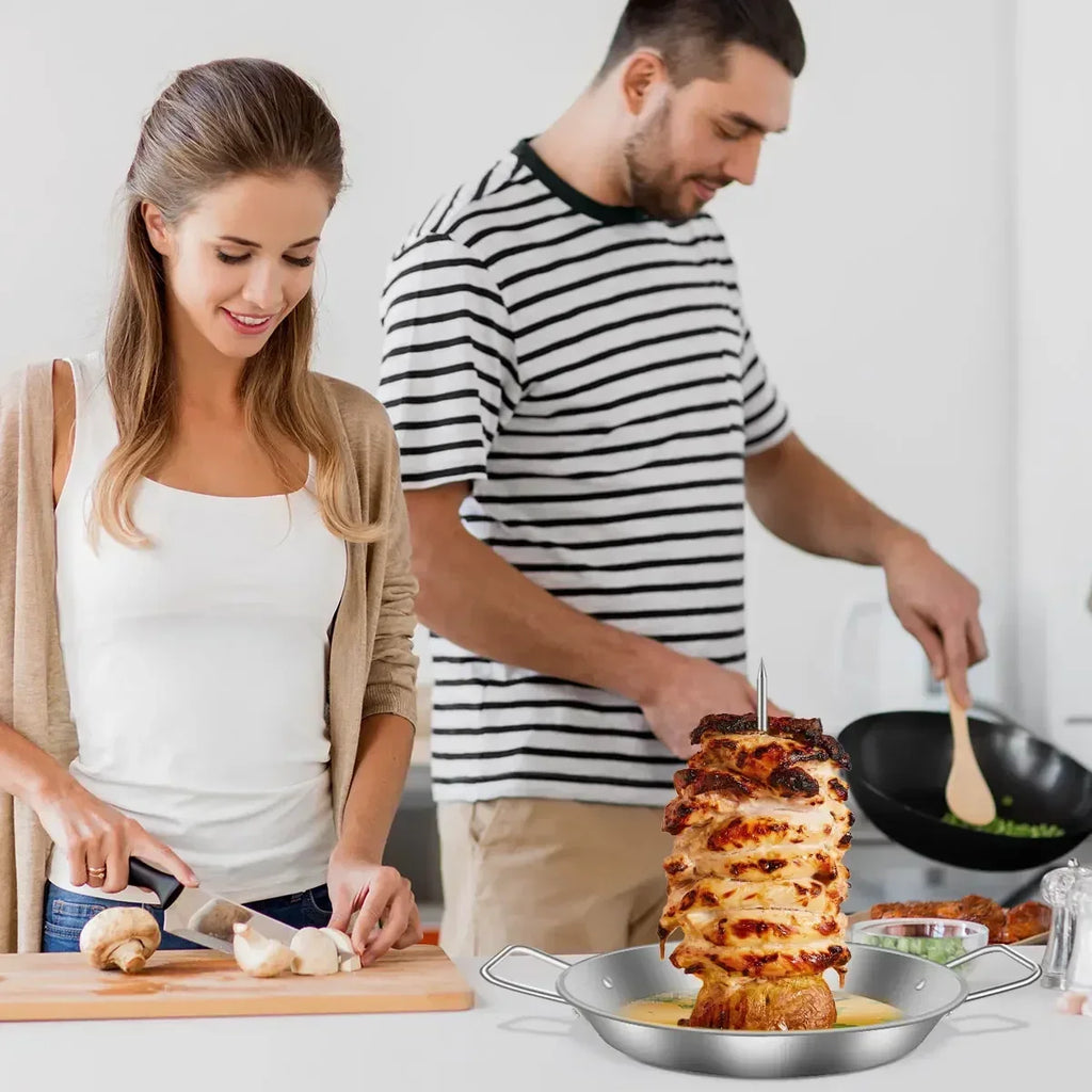 Vertikaler Fleischspiess-Ständer – Edelstahl, Silber | BBQ, Ofen & Grill