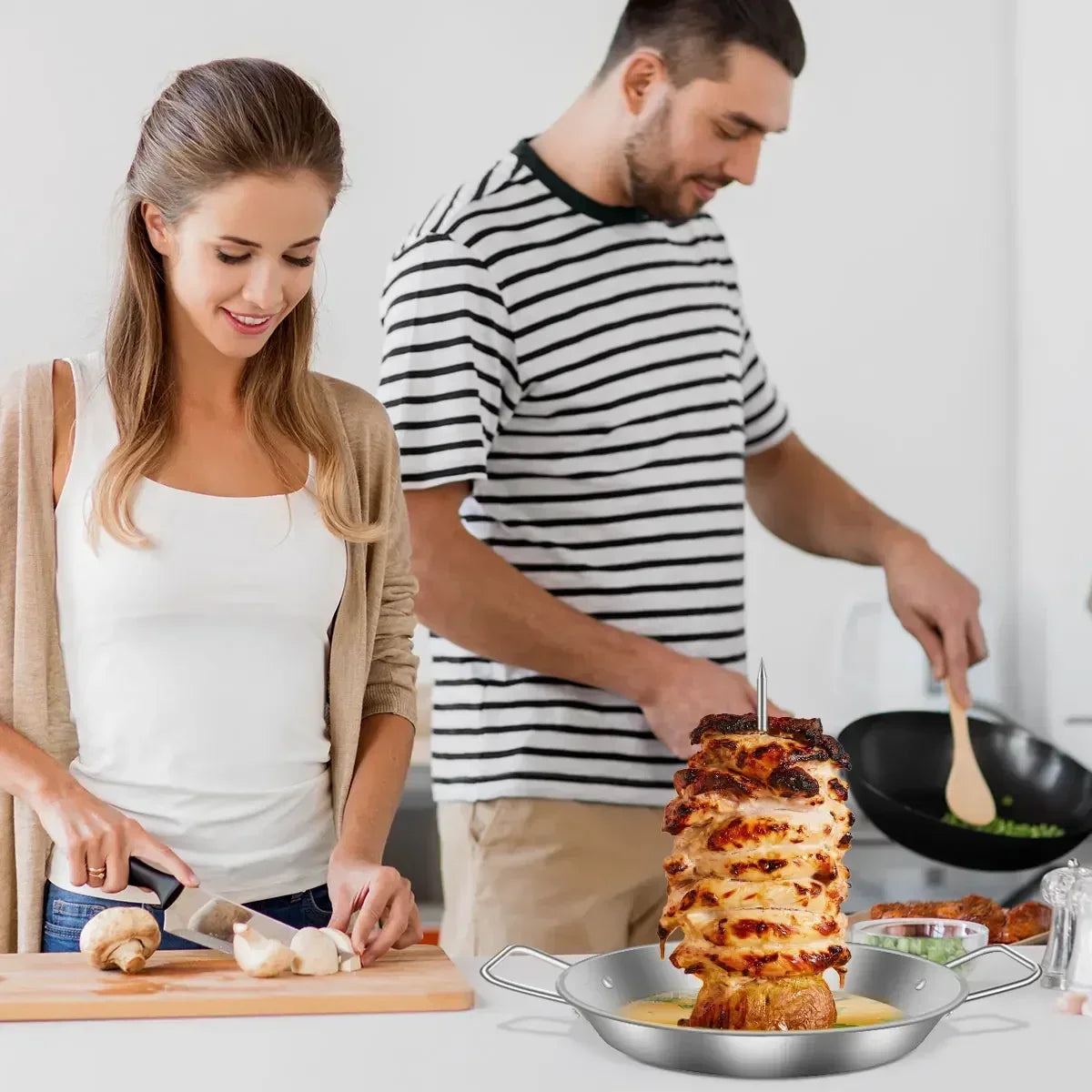Vertikaler Fleischspiess-Ständer – Edelstahl, Silber | BBQ, Ofen & Grill