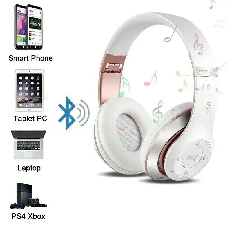Kabellose Noise-Cancelling Kopfhörer – HiFi Stereo, Bluetooth, Weiss Roségold