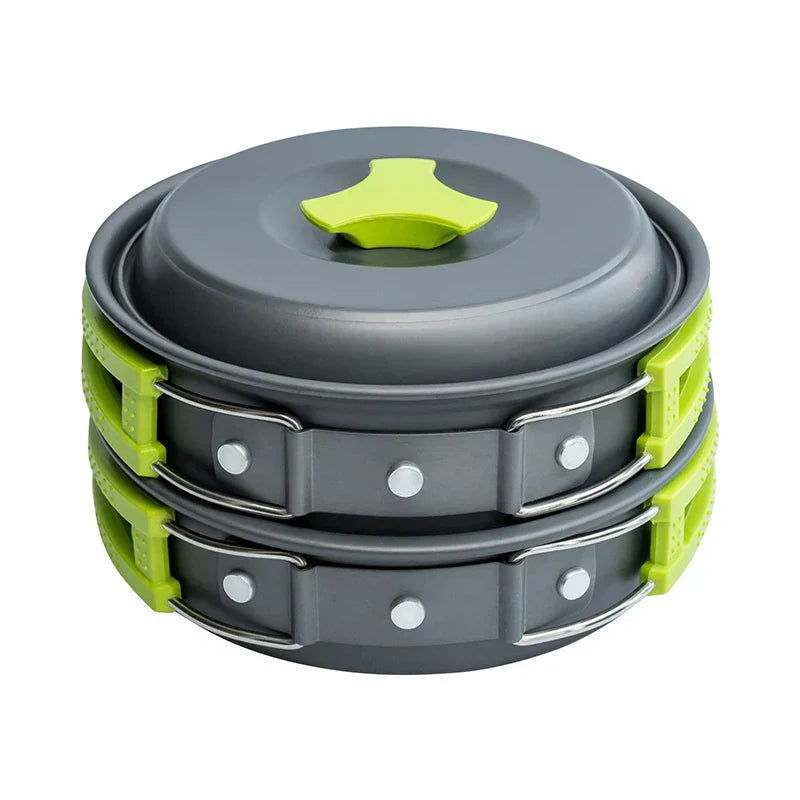9-teiliges Camping Kochgeschirr-Set – Aluminium, Leicht & Kompakt, Grün