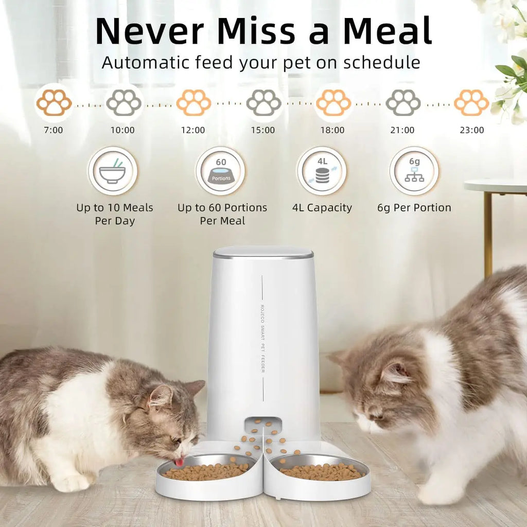 ROJECO Automatischer Katzenfutterspender – Smart WiFi Futterautomat für Katzen & Hunde