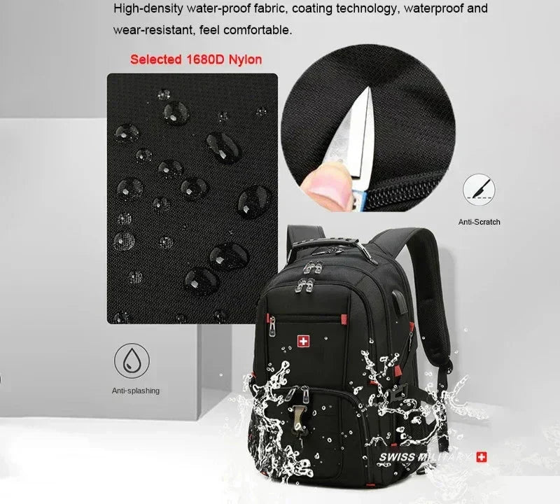 Reise Rucksack 30L mit USB-Ladeanschluss – Atmungsaktiv, Wasserdicht, Schwarz