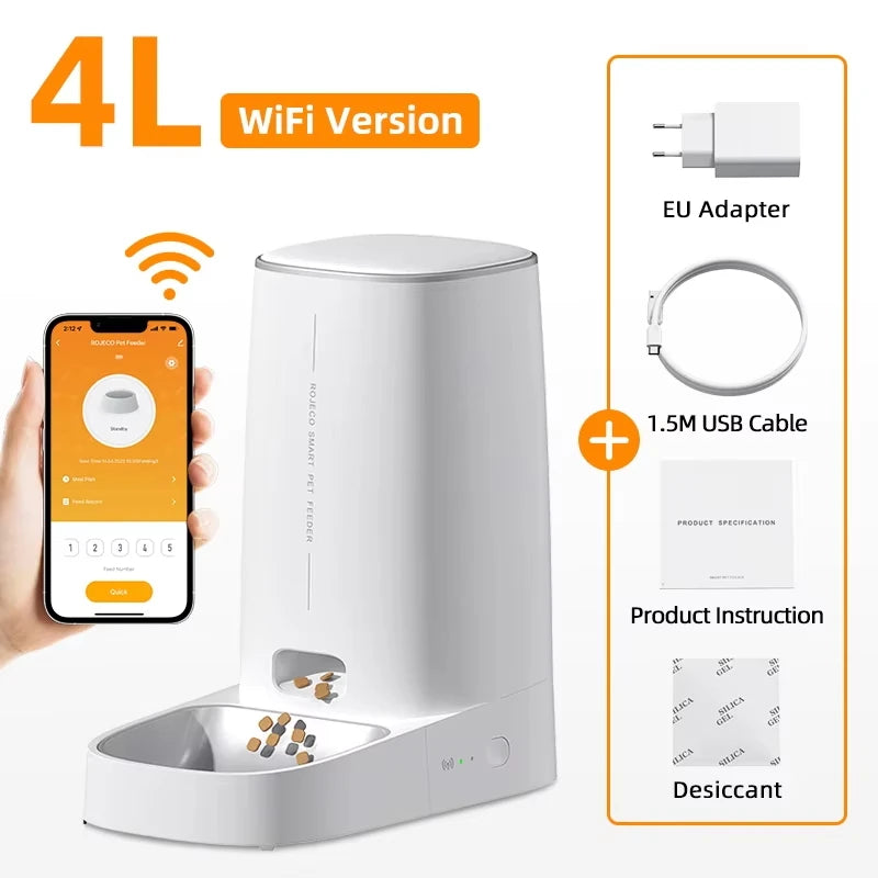ROJECO Automatischer Katzenfutterspender – Smart WiFi Futterautomat für Katzen & Hunde
