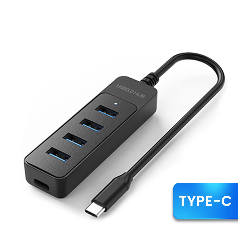 4-Port USB Hub – USB 3.0 & USB-C, Highspeed, für Laptop & PC
