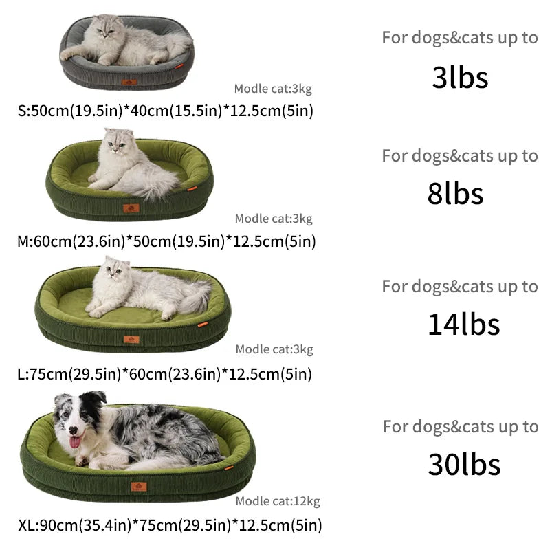 Cord-Hundebett mit abnehmbarem, waschbarem Bezug – Weiches Plüsch-Haustierbett