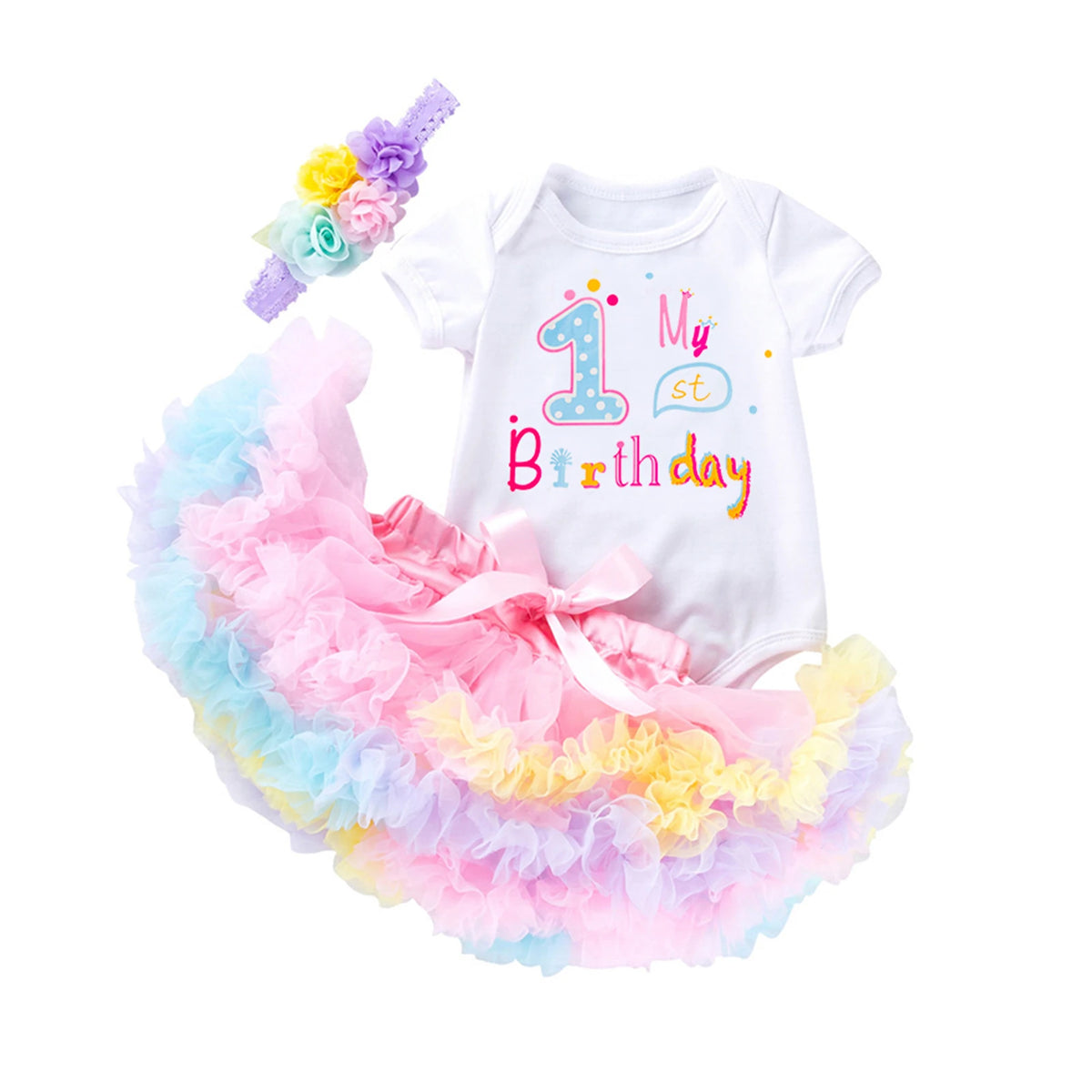 Baby Mädchen Geburtstags-Set 3-teilig – Body, Tüllrock & Haarband (3–24 Monate)