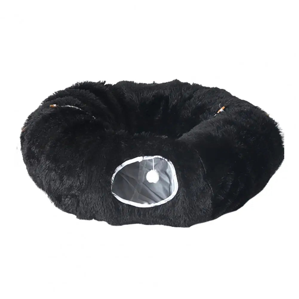 Katzentunnel-Bett mit Hängebällen – Waschbares Plüsch-Spieltunnel für Katzen