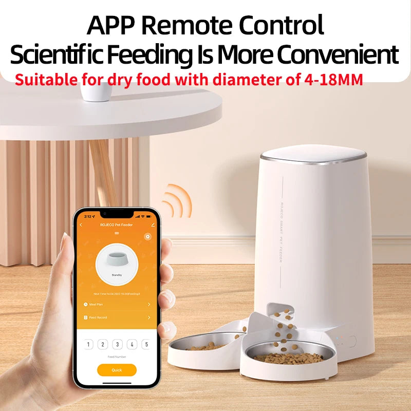 ROJECO Automatischer Katzenfutterspender – Smart WiFi Futterautomat für Katzen & Hunde