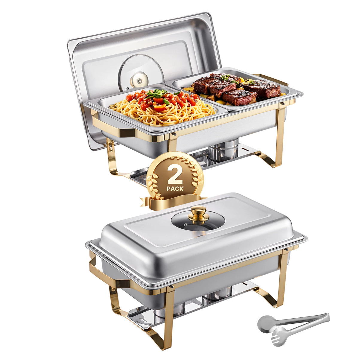 Chafing Dish Buffet Set – 8 Qt Edelstahl Wärmebehälter, 2 oder 4er Pack, für Catering & Feiern