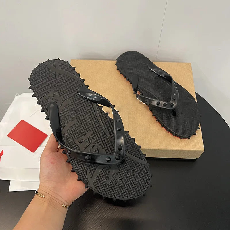 Herren Strandsandalen mit roter Sohle – Modische Leder Flip Flops