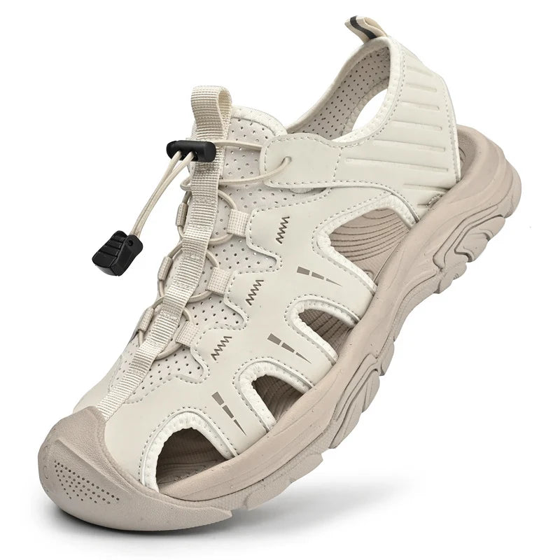 Herren Ledersandalen – Outdoor Wanderschuhe Sommer | Schwarz, Beige, Grün