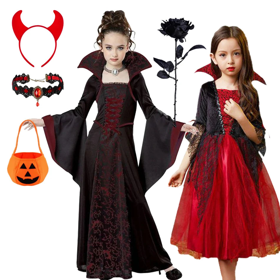 Halloween Kostüm Mädchen – Geisterbraut Mesh-Kleid mit Zubehör (110–160 cm)