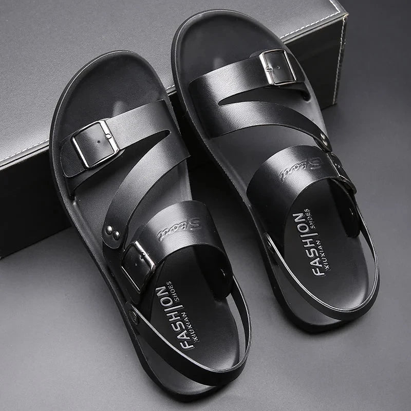Herren PU-Leder Sandalen – Offene Zehenpartie, Retro Gladiator-Stil