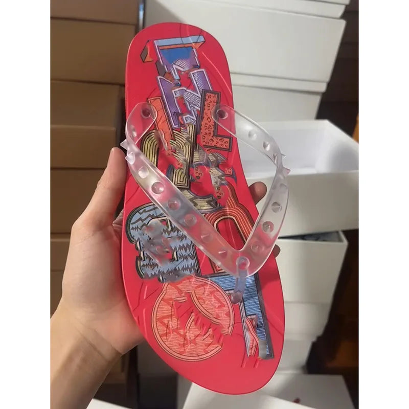 Herren Strandsandalen mit roter Sohle – Modische Leder Flip Flops