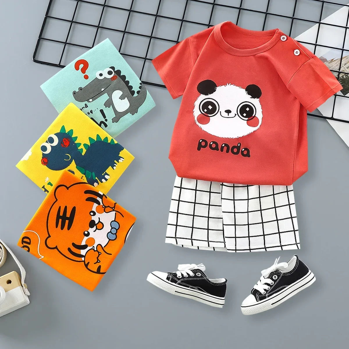 Kinder Sommer-Set 2-teilig – T-Shirt & Shorts mit Cartoon-Print (Baumwolle)