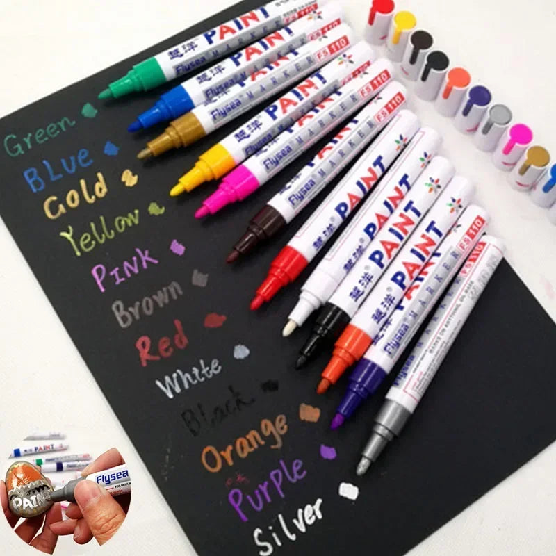 Wasserfester Lackmarker – Permanent, für Reifen, Metall, Glas, Holz & mehr | 12 Farben