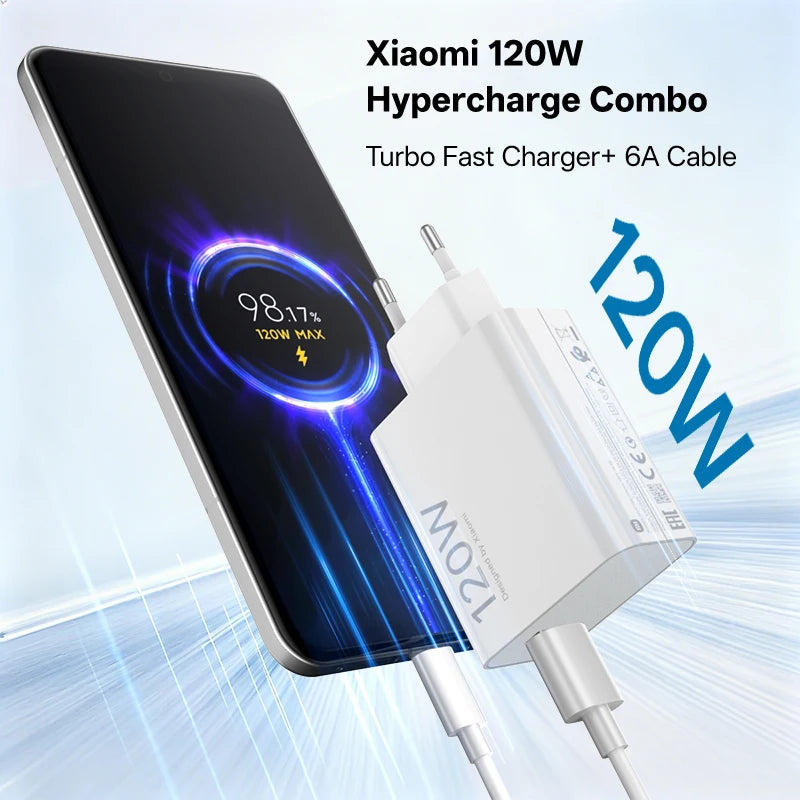Xiaomi Original 120W HyperCharge Ladegerät – EU/US, 6A USB-C Kabel, für Xiaomi, Redmi, Poco & Black Shark