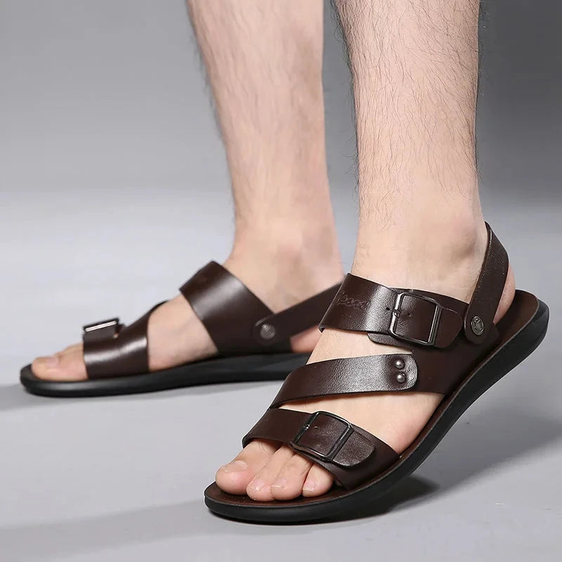 Herren PU-Leder Sandalen – Offene Zehenpartie, Retro Gladiator-Stil