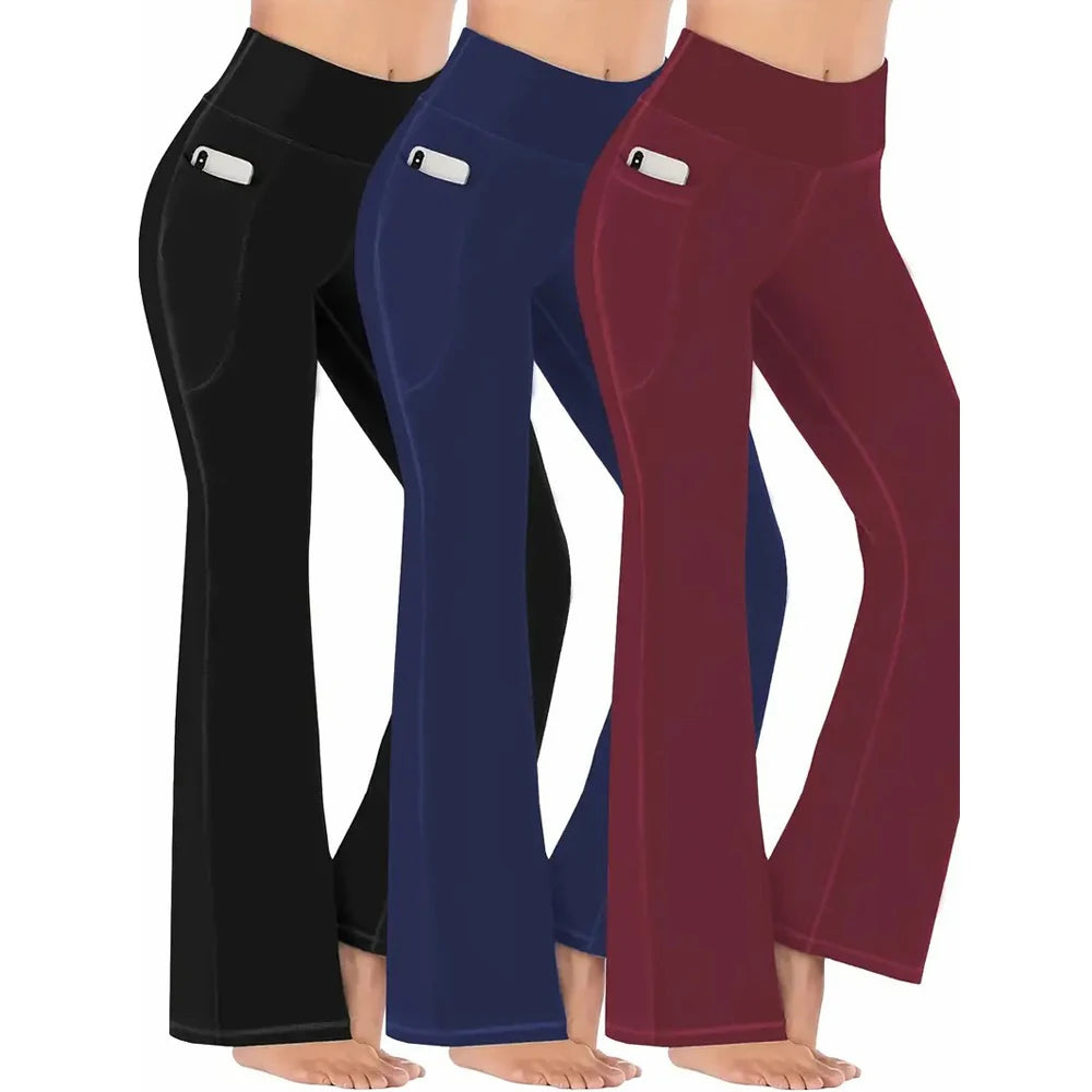 Damen Flare-Leggings mit Taschen – High-Waist, Bootcut, Bauchkontrolle